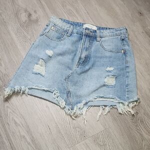 Distressed Light Blue Denim Shorts